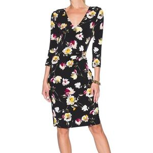 WHBM Long Sleeve Floral Faux Wrap Dress